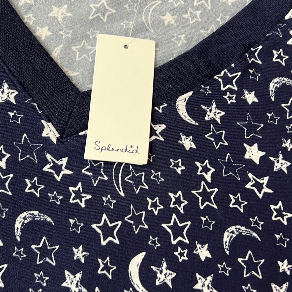 NWT Splendid XL 2-Piece Pajama Set Navy Star Moon Print Lounge Sleep Cozy Soft - Picture 5 of 15